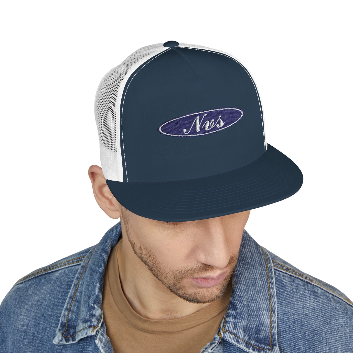 Trucker Cap — 'Nes' Oval Patch Embroidered Mesh Snapback